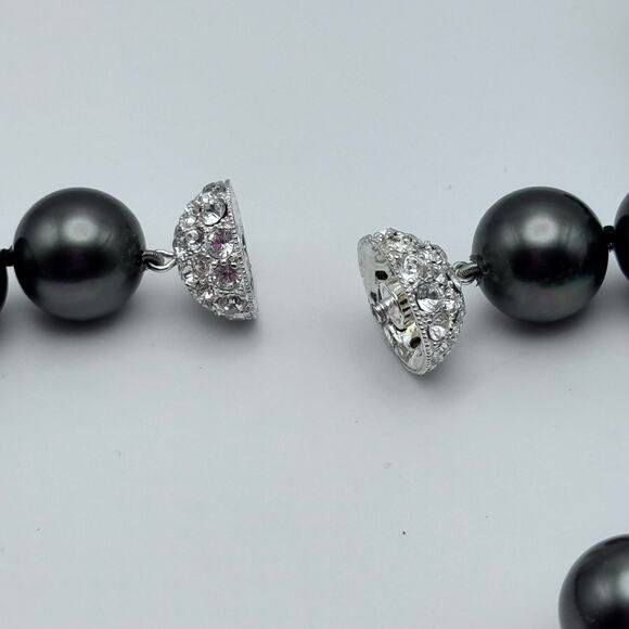 Simulated Tahitian Pearl Necklace and Bracelet Pave Crystal Screw Closure Bead - Picture 6 of 6